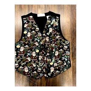 "OLD SANTA"!! Tapestry Vest, Size‎ PS, Presents, Grandma,Button up,Vintage